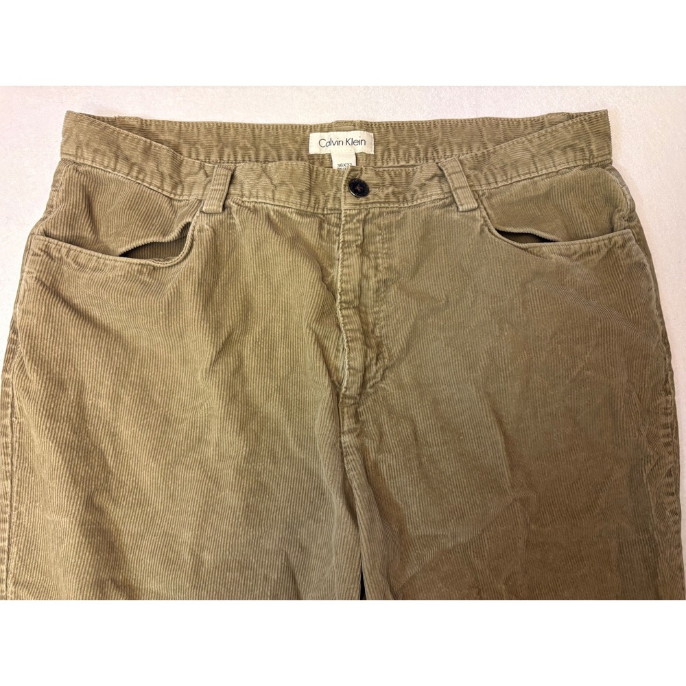 Calvin Klein Mens Corduroy Pants 36x32 Tan Khaki Straight Leg Cotton Trousers